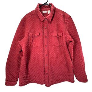 LL Bean Mens Quilted Shirt Jacket Red LG Shacket Cotton Blend Button Pockets